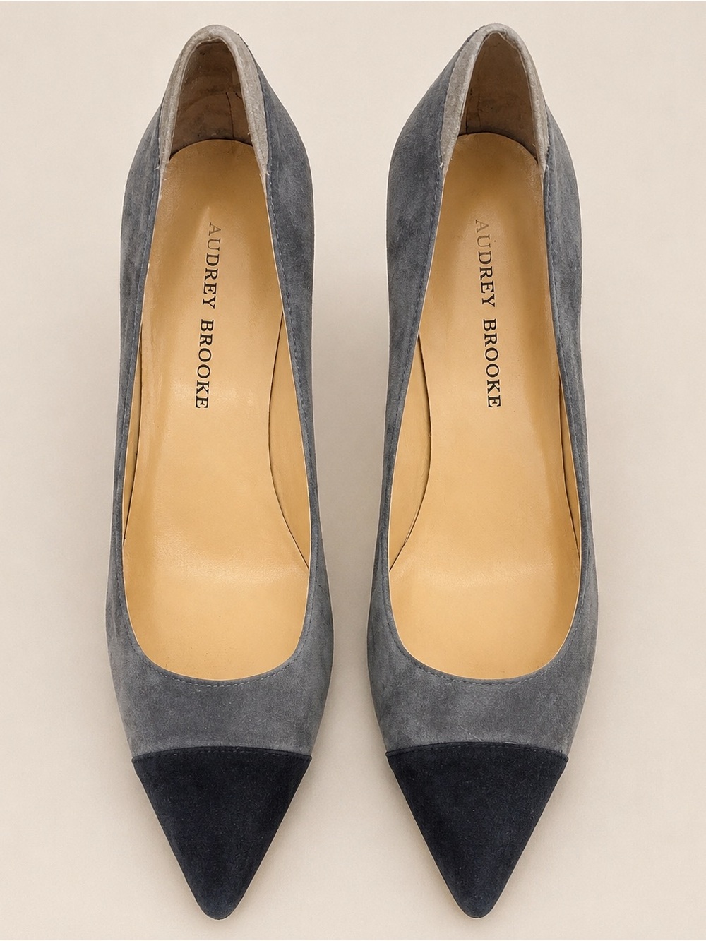 Audrey Brooke Two-Tone Gray and Black Suede Pointed Toe Pumps
